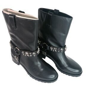 White House Black Market Crystal-Studded Black Moto Boots